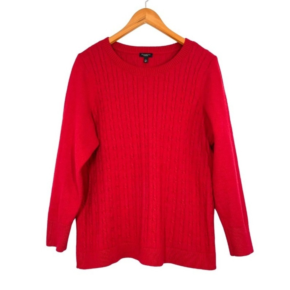 Talbots Cable Knit Red Sweater 2XP Plus Petite Cotton Blend Classic Crewneck Top